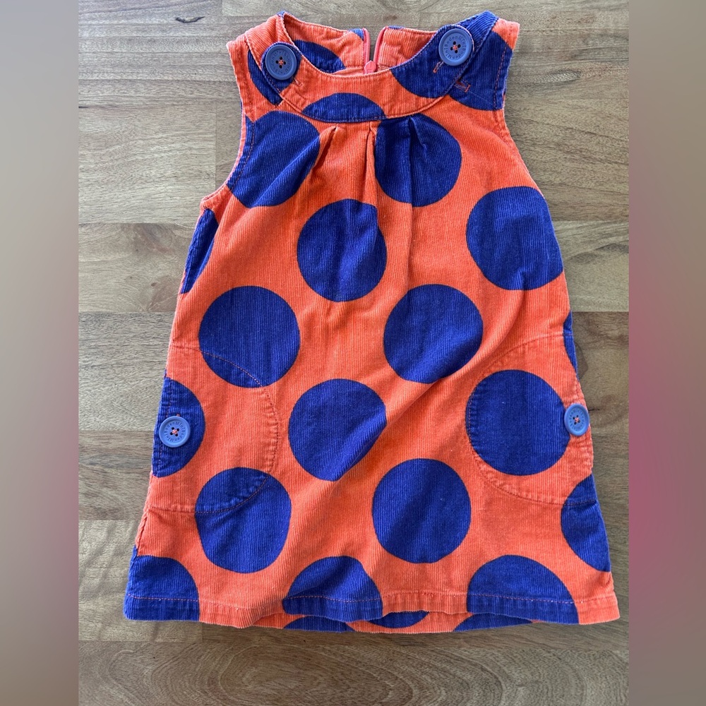 Mini Boden Orange and Purple Polka Dots Corduroy Dress Girls Size 2-3y
